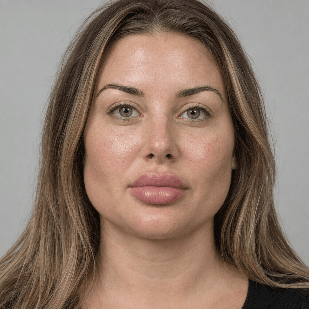 Before — overfilled lips and heavy jawline filler